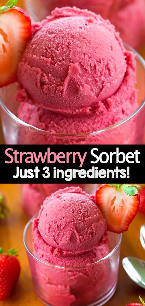 Easy 3 Ingredient Strawberry Sorbet Recipe Easy Strawberry Ice Cream 3 Ingredients, Healthy Strawberry Ice Cream Recipes, Sorbet Creami Recipes, Frozen Fruit Recipes Healthy, Frozen Fruit Sorbet Recipes, Healthy Cold Desserts, Creami Sorbet Recipe, Ninja Creami Sorbet Recipes Frozen Fruit, Easy Sorbet Recipes