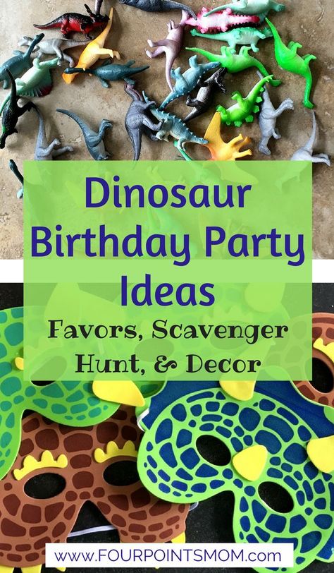 Dinosaur Birthday Party Decor and Favor Ideas PLUS Free Scavenger Hunt Printable! Dinosaur Birthday Party Crafts, Dino Dig Birthday Party Ideas, Dino Party Game, Birthday Dinosaur Games, Indoor Dinosaur Birthday Party Games, Five Year Old Dinosaur Birthday Party, Dino Birthday Games, Dinosaur Bday Party Ideas, Dinosaur Games For Kids Party Ideas