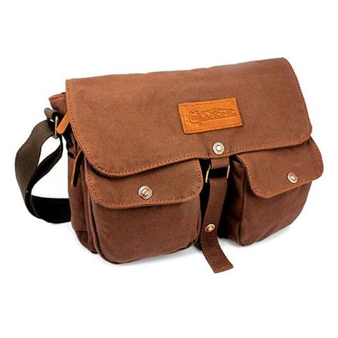 GEARONIC Men's Vintage Canvas Satchel School Military Shoulder Messenger Crossbody Bag #CuteGiftIdeas #Gift #MessengerBag School Briefcase, Vintage Style Bag, Kavu Rope Bag, Field Bag, Canvas Satchel, Canvas Leather Tote, Waterproof Tote, Hiking Bag, Practical Bag