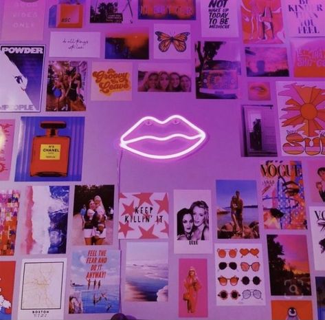 Foto Muro Collage, Tiktok Room, Neon Bedroom, Chill Room, Neon Room, Retro Room, Dorm Room Inspiration, Indie Room, Teen Room Decor