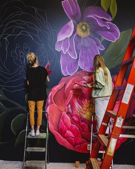 Peony Mural, Flower Murals, Painting Peonies, Wall Murals Diy, Colorful Murals, Wall Murals Painted, Murals Street Art, Mural Design, Mural Wall Art