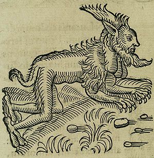 Title [werewolf on all fours]. Medium: woodblock. From Conradum Lycosthenem. Prodigi Orum Ac Ostentorum Chronicon. Basileæ : Henri Cum Petri, 0. Page 136. Theme Freaks Monsters and Prodigies Subjects prodigy, werewolf Medieval Drawings, Engraving Tattoo, Medieval Artwork, Medieval Manuscript, Fantasy Monster, Medieval Art, Woodblock Print, Fantasy Creatures, Mythical Creatures