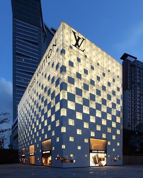 Led Architecture, Lv Store, Louis Vuitton Store, Facade Lighting, Tall Buildings, Shenzhen China, Salou, Facade Architecture, Facade Design