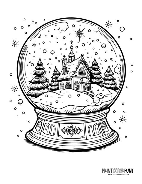 Snowglobe Coloring Page, Snow Globe Coloring Page, Snow Globe Sketch, Window Art Winter, Easy Winter Drawings, Snowglobe Drawing, Globe Coloring Page, Snow Globe Drawing, Window Drawings