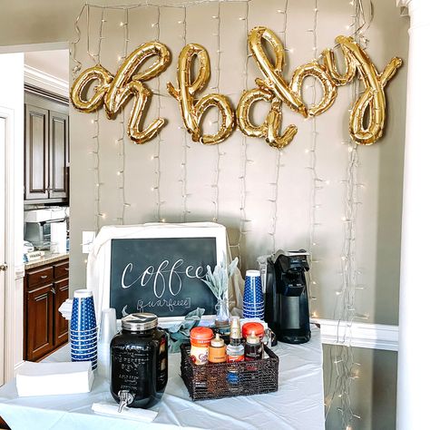 Coffee bar ideas for a brunch themed baby shower! Coffee Bar Ideas Brunch Party, Bean Baby Shower Ideas, Coffee Bean Baby Shower Ideas, Baby Brewing Shower Ideas Coffee, A Baby Is Brewing Coffee Baby Shower Ideas, Baby Shower Breakfast Ideas, Breakfast Baby Shower Ideas, Gender Reveal Brunch Ideas, Coffee Baby Shower Theme