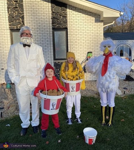 Kernel Sanders And Chicken Costume, Kentucky Fried Chicken Costume, Colonel Sanders And Chicken Costume, Chicken Costume, Colonel Sanders Costume, Chick Fa La, Chicken Bucket, Colonel Sanders, Chicken Costumes