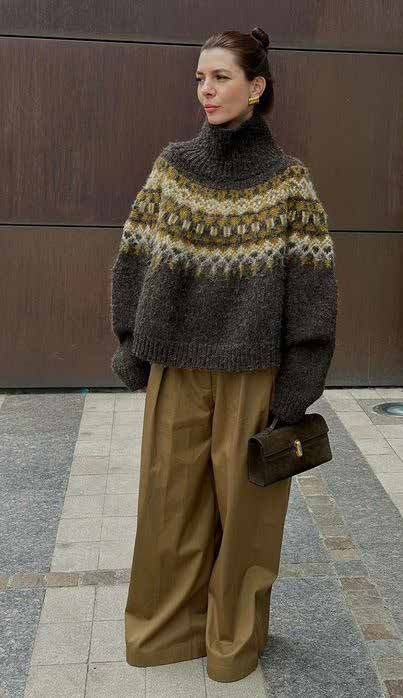 January Outfits, Norwegian Sweater, Pullover Outfit, Fashion Victim, Cozy Knit, 가을 패션, Knit Fashion, Sweater Pattern, Tailored Trousers