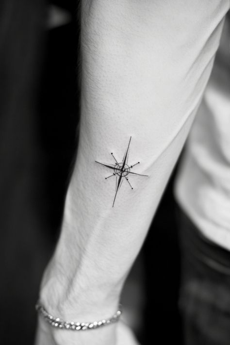 Compass tattoo on forearm. Basic Tattoos Men, Best Meaningful Tattoos For Men, Unique Tattoos For Men Meaningful, Small Tattoo Ideas For Guys, Small Tattoo For Men, Tattoo Ideas For Men Meaningful, Simple Tattoos Men, Simple Tattoo Ideas For Men, Tiny Skull Tattoos