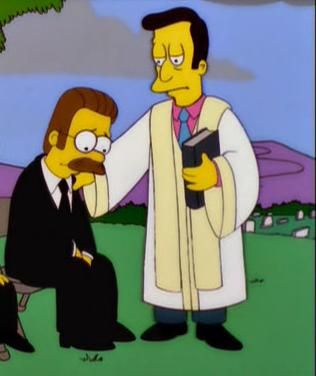 Reverend Lovejoy, Ned Flanders & most of Springfield, Protestant. "... and he was cast into the fiery cauldron of Hell! The searing heat, the scalding rivers of molten sulfur...!" The Simpsons Reverend Lovejoy, Simpsons Pfp, Reverend Lovejoy, The Simpsons Show, Simpsons Funny, Ned Flanders, Simpsons Characters, Matt Groening, Her Voice