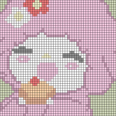 Crochet Alpha Pattern Sanrio, Hello Kitty Pixel Grid, Rainbow Alpha Pattern, Sanrio Grid Pattern, Crochet Grid Patterns Small Simple, Pixel Grids Crochet, Sanrio Alpha Pattern, Alpha Grid Pattern, Sanrio Piano