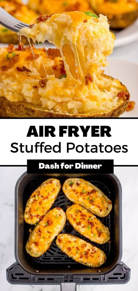 Russet Potato Air Fryer, Easy Side Dishes Air Fryer, Recipes With Russet Potatoes Dinners, Double Stuffed Baked Potatoes Air Fryer, Potato Casserole In Air Fryer, Double Baked Potatoes Air Fryer, Best Food For Air Fryer, Food Ideas For Air Fryer, Easy Snack Ideas Air Fryer