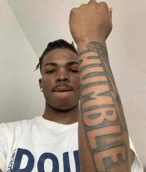 Hood Tattoos For Men Arm, Hood Tattoo For Men, Humble Tattoo, Swag Tattoo, Black People Tattoos, Blessed Tattoos, Black Men Tattoos, Forearm Tattoo Quotes, Half Sleeve Tattoos Drawings