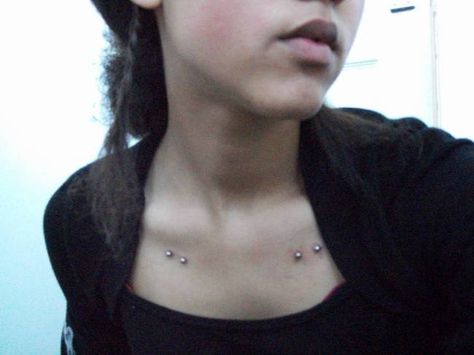 . Bone Tattoo Design, Chest Dermal, Collar Bone Piercing, Bone Piercing, Chest Piercing, Surface Piercing, Bone Tattoo, Cute Piercings, Dermal Piercing