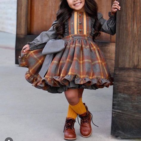 Girls Size 9/10 Romper With A Plaid Skirt To Attach Nwt Latest Frock Designs, Baby Girl Winter Dress, Childrenswear Trends, Winter Dress Design, Victorian Children's Clothing, Dress Design Ideas, Kids Christmas Dress, Handmade Kids Clothes, Girls Fall Dresses