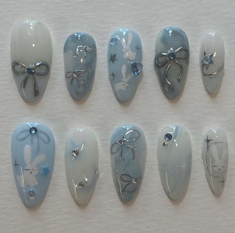 Sleepy Bunny, Bunny Nails, Sky Nails, Hello Nails, Pretty Gel Nails, Really Cute Nails, Soft Nails, Jelly Nails, Kawaii Nails