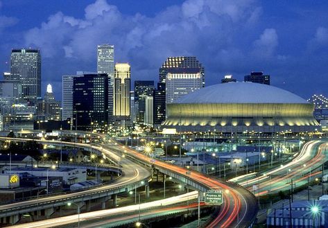 New Orleans City | New Orleans Superdome and skyline Louis Armstrong New Orleans International Airport, New Orleans Superdome, New Orleans Skyline, Downtown New Orleans, New Orleans City, New Orleans Louisiana, New Orleans Saints, Night City, Best Places To Travel