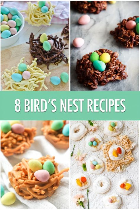 8 Fun Bird's Nest Recipes For Easter | Food Bloggers of Canada - mine  is one of them :-D http://www.foodbloggersofcanada.com/2017/04/8-birds-nest-recipes-perfect-for-easter-treats/ Easter Birds Nest Treats, Birds Nests Recipe, Edible Bird's Nest, Birds Nest Cookies, Easter Birds Nest, Recipes For Easter, Easter Egg Nest, Easy Easter Treats, Passover Desserts