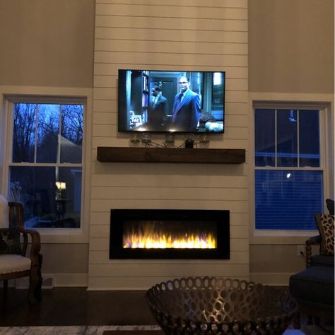 Fireplace Between Windows, Recessed Fireplace, Wall Mounted Electric Fireplace, Mounted Electric Fireplace, Tv Over Fireplace, Flame Colors, Recessed Electric Fireplace, Basement Fireplace, Electric Fireplace Wall