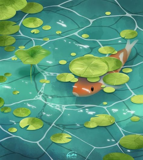 Cute Pond Drawings, Cute Pond Art, Cute Fish Illustration, Pond Illustration, Pond Drawing, Pond Art, Buy Fish, Fish Pond, The Pond