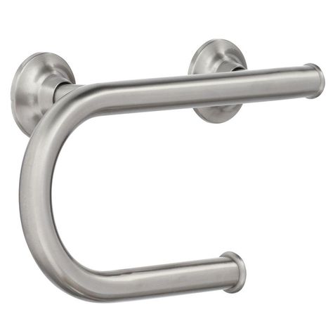 MOEN 12 in. Designer Grab Bar with Integrated Paper Holder in Brushed Nickel-LR2352DBN - The Home Depot Elderly Bathroom, Florida Bathroom, Safety Grab Bars, Accessible Bathroom Design, Age In Place, Bath Safety, Grab Bars In Bathroom, Accessible Bathroom, Cottage Bathroom