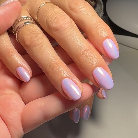 These are so clean and cute Unicorn chrome #nails #nailart #naildesigns #nailsofinstagram #nailsnailsnails #nailsmagazine #nailsonfleek #nailstyle #nailtrends #gelxnails #gelx #nailartist #nailinspo #springnails #springnailinspo #naturalnails #chromenails #gelmani #unicornchrome Lilac With Chrome Nails, Milky Lavender Chrome Nails, Light Purple With Chrome Nails, Milky Nails Purple, Pale Purple Nails Acrylic, Dip Nail Ideas Chrome, Oval Nails Designs Chrome, Milky Chrome Lilac Nails, Lavender Chrome Nails French Tip