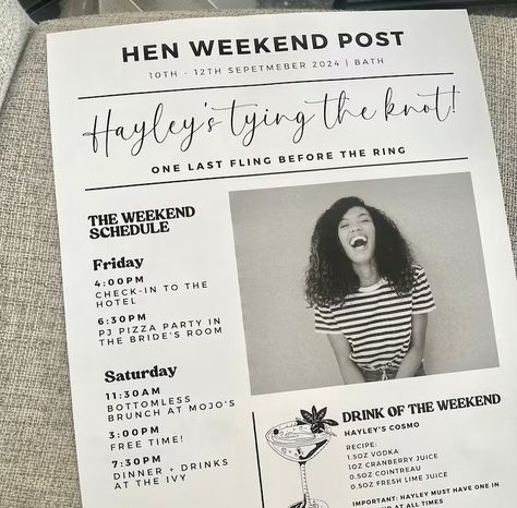 Hen Weekend Newspaper Hen Do Itinerary Hen Party Designs Guess the Dress Prints Hen Party Signs Made in the UK - Etsy UK Bachelorette Party Hotel Room, Hotel Bachelorette Party, Guess The Dress, Dress Prints, Wishes For The Bride, Brides Room, Hen Weekend, Name Photo, Hen Do