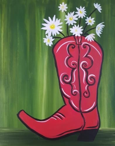 Western Painting Canvas, Boot Bouquet, Western Paintings, Paint Nite, Cute Canvas Paintings, Country Paintings, Rug Ideas, Easy Canvas Painting, Canvas Painting Diy