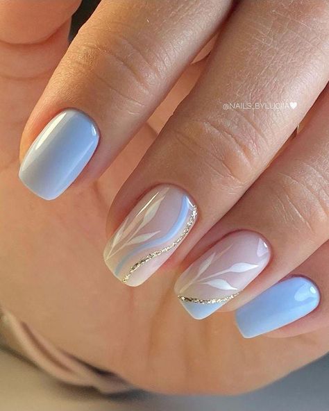 Manicure Azul, Light Blue Nail Art, Blue Nail Art Ideas, Blue Nail Inspo, Light Blue Nail, Blue Wedding Nails, Tiffany Blue Nails, Light Blue Nail Designs, Blue Ombre Nails