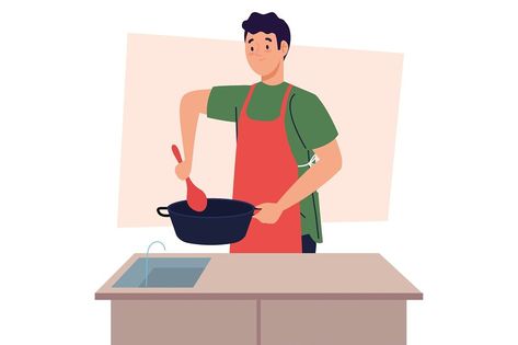 man cooking using apron with pot in kitchen scene vector illustration design Man Cooking Illustration, Kitchen Scene, Man Cooking, Canva Element, Indian Man, Preppy Wallpaper, Girl Standing, Guy Drawing, Male Figure