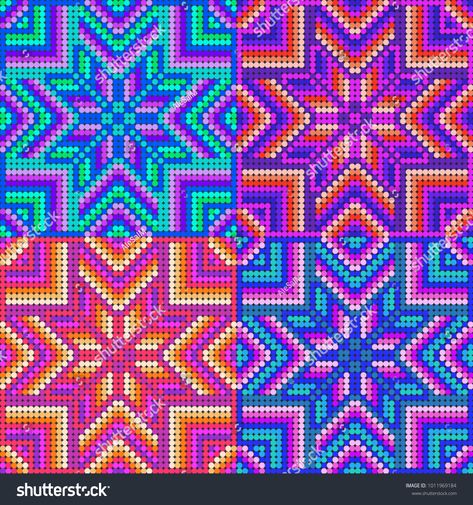 Huichol Pattern Design, Mexican Pixel Art, Geometric Pixel Art, Mexican Cross Stitch Patterns, Graph Paper Art Design Pattern Ideas, Huichol Pattern, Pixel Quilting, Mexican Pattern, Graph Paper Designs