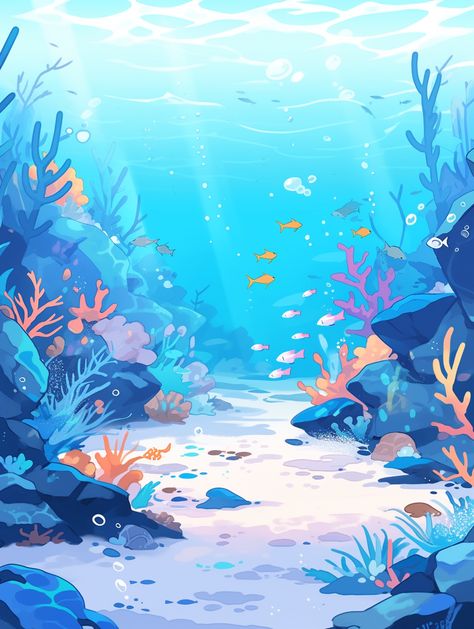 Save Marine Life Poster, Ocean Background Drawing, Ocean Illustration Underwater, Underwater Digital Art, Aquarium Drawing, Full Drawing, Ocean Plants, Underwater Background, Ocean Illustration