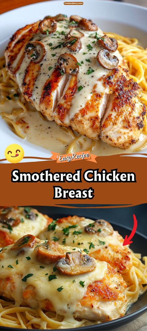 Best Smothered Chicken Breast via @recipesforfamily12 Good Comfort Food Recipes, Supper Recipes For Two, Food Recipes Family, Recipes For Already Cooked Chicken, Healthy Dinner Meals For Family, How To Cook Moist Chicken Breast, Muenster Chicken Recipe, Saute Chicken Recipes, Chicken And Milk Recipes