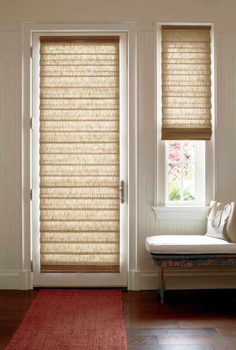 Roman Shades For Doors, Front Door Window Covering, Modern Roman Shades, Front Door Curtains, Blinds For French Doors, Sidelight Windows, Window Blinds And Shades, Door Shades, Door Window Covering