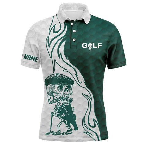 Green and white Mens golf polo shirt custom name golf skull shirts, golfing apparel gift for mens WHY5611 Check more at https://whidpa.com/product/green-and-white-mens-golf-polo-shirt-custom-name-golf-skull-shirts-golfing-apparel-gift-for-mens-nqs5611-52035924/ Sports Tshirt, Sports Tshirt Designs, Sport Shirt Design, Polo Design, Grey Polo Shirt, Beauty Logo Design, Golf T Shirts, Skull Shirts, Beauty Logo