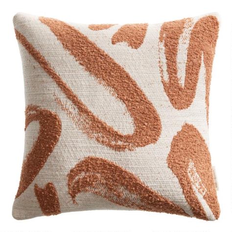 Rust And Ivory Abstract Brushstrokes Throw Pillow | World Market Neutral Color Throw Pillows, World Market Pillows, Rust Colored Bedroom, Rust Throw Pillows, Ivory Palette, Spring Pillow, Cream Throw Pillows, Trend Board, Aesthetic Apartment