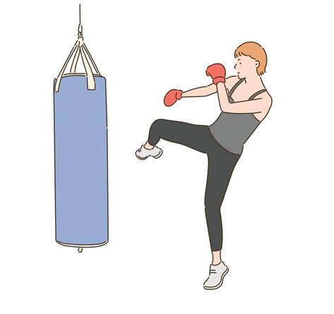 A female boxer is kicking a punching bag. hand drawn style vector design illustrations. Punching Bag Drawing, Female Boxer, Female Boxers, Drawing Bag, Design Illustrations, Black And White Lines, Punching Bag, Bag Clips, Retro Illustration