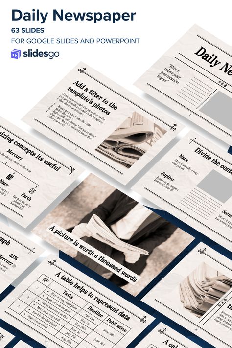 Daily Newspaper Presentation Graphics, Newspaper Paper, Newspaper Cover, Newspaper Template, Paper Journal, Daily Newspaper, Power Point Template, Google Slides Themes, Canva Design