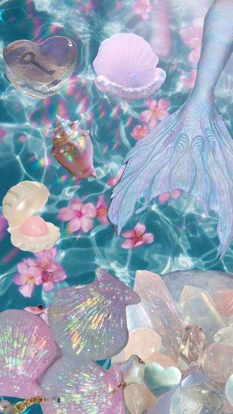 #mermaidcore #pastel #whimsy Iridescent Aesthetic, Sanrio Phone, Summer Aesthetics, Iphone Wallpaper Vsco, Coconut Dream, Mermaid Wallpapers, Mermaid Crafts, Mermaid Core, Pink Wallpaper Girly