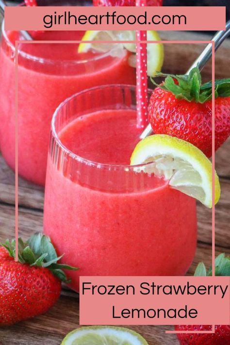 Frozen Strawberry Lemonade Recipe, Fruity Summer Drinks, Frozen Strawberry Lemonade, Slushy Drinks, Cold Drinks Recipes, Strawberry Lemonade Recipe, Frozen Strawberry, Berry Recipes, Summer Sweets