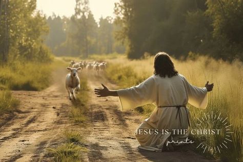 Discover "The Shepherd's Call," a poignant artwork by Kevin Carden that captures the serene moment of lambs running toward Jesus. Available as prints, canvases, and framed canvases, this piece beautifully symbolizes guidance and spiritual gathering. The Good Shepherd Art, Jesus Shepherd, Kevin Carden, Paintings Of Christ, Images Of Christ, Pictures Of Christ, Lds Art, Jesus Painting, The Good Shepherd