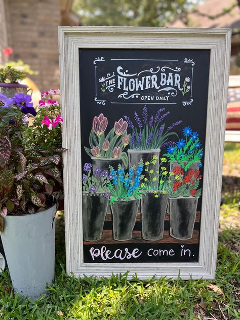 Flower Shop Chalkboard Ideas, Bar Chalkboard Art, Flower Chalkboard Art, Bar Chalkboard, Chalk Markers Art, Chalkboard Flowers, Spring Chalkboard, Shop Board, Markers Art