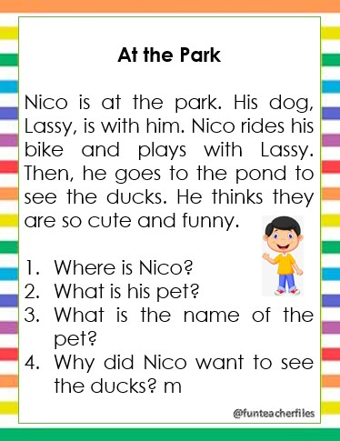 Reading Passages with Comprehension Questions 1 Reading Comprehension Grade 1, Teacher Fun Files, 1st Grade Reading Worksheets, Remedial Reading, First Grade Reading Comprehension, Grade 1 Reading, Teacher Files, Reading Comprehension For Kids, Teaching Reading Comprehension