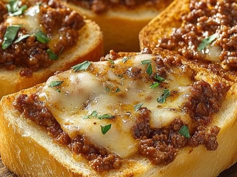 Sloppy Joes On Garlic Toast, Garlic Toast Sloppy Joes, Cheesy Sloppy Joes, Grilled Cheese Sloppy Joe, Frozen Garlic Bread, Creamy Spinach Dip, Chicken Pie Recipe, Garlic Toast, French Toast Muffins