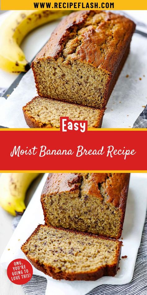 Have you ever wondered how to achieve that perfectly moist banana bread? This simple recipe will guide you to baking success, ensuring every slice is a delightful treat. Be sure to pin this banana bread recipe for future indulgence! 4 Banana Bread Recipe Easy, 4 Banana Bread Recipe, Banana Bread Recipie, Best Banana Bread Recipe Moist, Simple Banana Bread Recipe, Homemade Food Recipes, Simple Banana Bread, Recipe For Banana Bread, Bread Recipes For Kids