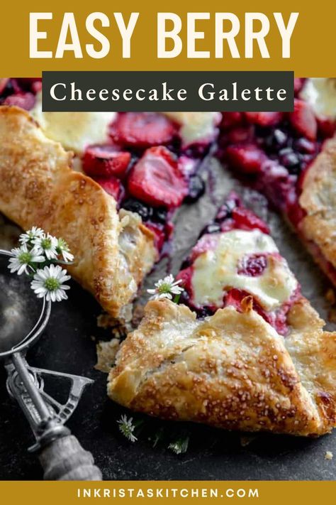 This Berry Cheesecake Galette is an easy dessert recipe that will be a hit with the family. It has strawberries, blueberries, and a cheesecake mixture spread across the bottom and then dolloped on top too. A summer dessert recipe that is a great way to use your fresh berries. Galettes are easy to make, rustic looking and so versatile. Head over to the blog for the complete & easy cheesecake berry galette recipe! Galettes are simple, look amazing, and are so versatile. They’re also delicious. Galette Recipe Desserts, Cheesecake Galette, Berry Galette Recipe, Berry Galette, Good Desserts To Make, Cheesecake Mixture, Galette Recipe, Easy Dessert Recipe, Berry Cheesecake