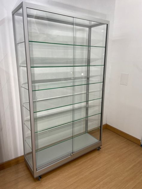 Custom-made aluminium display cabinet on castors Aluminium Cabinet, Trophy Cabinets, Wall Bookshelf, Trophy Display, Mannequin Display, Glass Cabinets Display, Wall Bookshelves, Display Cabinets, Jewelry Cabinet