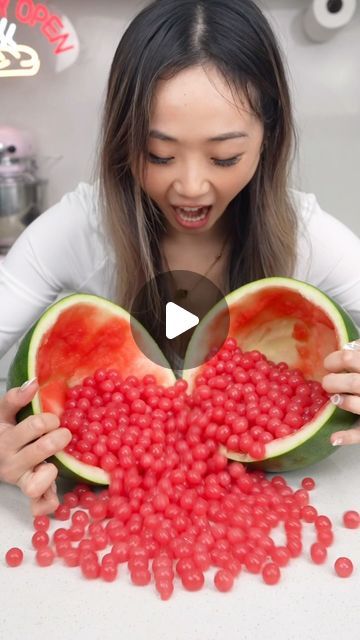 Catherine Zhang on Instagram: "Watermelon popping boba 🍉 Why buy boba when you can make a whole watermelon full of it yourself? 🥰  Link to the recipe in my bio or here: https://zhangcatherine.com/popping-boba/ . . . #watermelon #poppingboba #boba #bubbletea #dessert #recipe" Watermelon Popping Boba Recipe, Watermelon Popping Boba, Watermelon Boba Recipe, How To Make Popping Boba Without Sodium Alginate, What To Make With Watermelon, Watermelon Food Ideas, How To Make Popping Boba, Watermelon For Party, Canned Watermelon