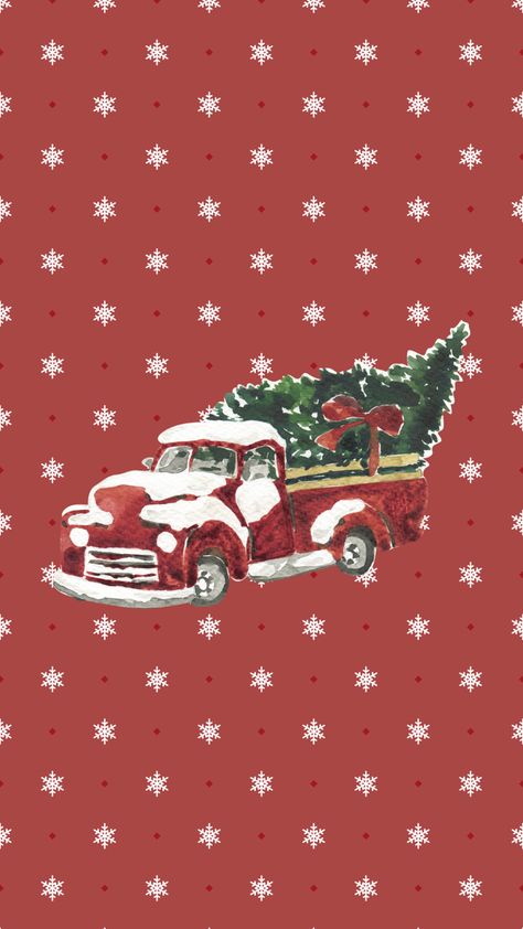 Red Truck Christmas Tree Wallpaper, Christmas Truck Wallpaper, Wallpaper Backgrounds Christmas, Hallway Painting, Christmas Tree Wallpaper Iphone, Vintage Christmas Background, Christmas Live Wallpaper, Christmas Phone Backgrounds, Official Wallpaper