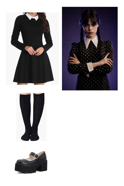 Adams Family Costume, Wednesday Addams Halloween, Wednesday Addams Outfit, Wednesday Costume, Wednesday Addams Dress, Wednesday Addams Costume, Wednesday Outfit, Wednesday Dress, Costume Carnaval