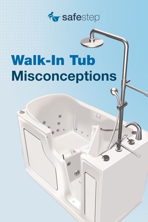 Leaky doors and a hard-to-clean design? Don’t be misguided by these myths of owning a walk-in tub.

#walkintub #accessiblebathrooms #safesteptub #seniorsafety Walkin Shower With Bathtub, Walk In Tub Shower, Walk In Tub, Disabled Bathroom, Bathing Routine, Bath Safety, Walk In Bathtub, Walk In Bath, Walk In Tubs